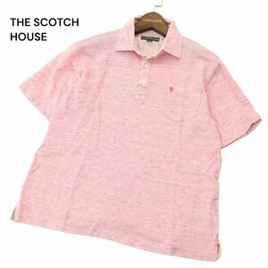 THE SCOTCH HOUSE スコッチハウス 春夏 麻 リネン★ ロゴ刺繍 半袖 鹿の子 ポロシャツ Sz.M　メンズ ピンク　A4T05455_5#A