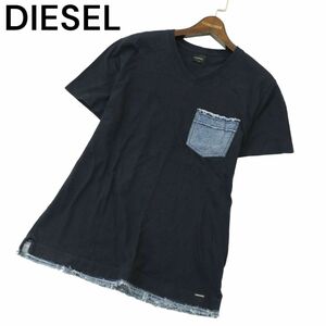 DIESEL дизель весна лето Denim переключатель * короткий рукав V шея карман cut and sewn футболка Sz.S мужской темно-синий A4T05512_5#D