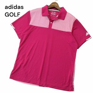 美品★ adidas GOLF アディダス ゴルフ 春夏 climachill ロゴ★ ストライプ 切替 ストレッチ 半袖 ポロシャツ Sz.L　メンズ　A4T05472_5#A