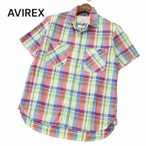 美品★ AVIREX アヴィレックス 春夏★ 半袖 ワーク マドラス チェック シャツ Sz.S　メンズ　A4T05582_5#A