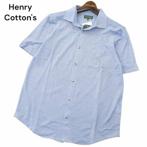 【新品 未使用】 Henry Cotton's ヘンリーコットンズ 春夏 ロゴ刺繍 半袖 ストレッチ シャツ Sz.M　メンズ　A4T05769_5#A