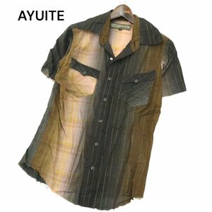 AYUITE アユイテ 春夏 ラメ カットオフ★ 半袖 ワーク グラデーション チェック シャツ Sz.2　メンズ 日本製　A4T05715_5#A