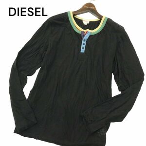 DIESEL ディーゼル 通年 ロゴ プリント★ レイヤード風 ヘンリーネック 長袖 カットソー ロンTシャツ Sz.XL　メンズ 黒　A4T05845_5#F