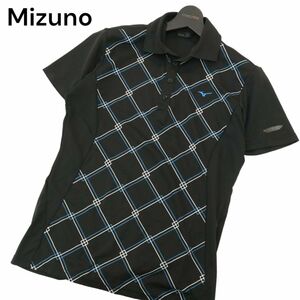 Mizuno GOLF ミズノ ゴルフ 春夏 ロゴ刺繍★ 吸汗速乾 ダイヤ柄 プリント 切替 半袖 ポロシャツ Sz.M　メンズ 黒　A4T06140_5#D