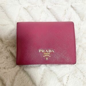 PRADA 二つ折り財布 サフィアーノレザー ピオニー マルチカラー 刻印有り