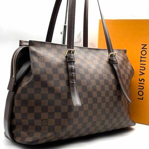 【美品】ルイヴィトン LOUIS VUITTON チェルシー ダミエ エベヌ トートバッグ ショルダーバッグ ブラウン パドロック