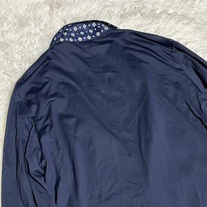 【希少XL/美品】New Yorker ニューヨーカー テーラードジャケット アンコン 伸縮性◎ リネン 麻 花柄 ネイビー 春夏 ビジネス リモートの画像6