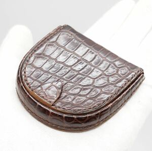 GANZO crocodile horseshoe change purse . gun zo/ coin case black ko cow leather original leather purse change purse . small crocodile 