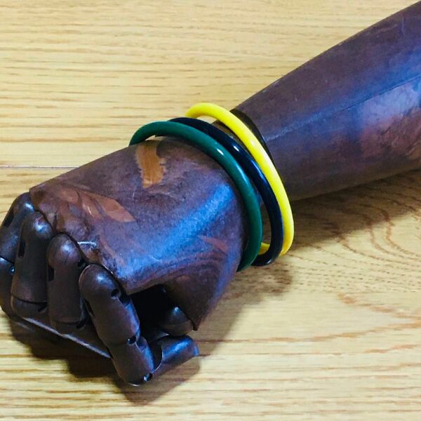 3色ラバーリング ジャマイカカラー腕輪 緑黄黒3本組ブレスレット