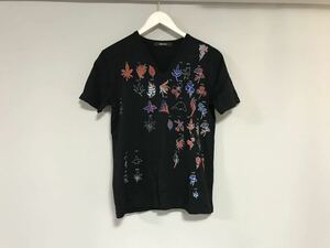 本物コムサメンCOMMECAMENコットンVネックプリント半袖Tシャツメンズサーフアメカジミリタリーワークビジネススーツゴルフ黒ブラックM