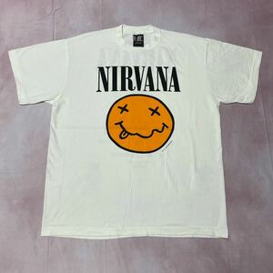NIRVANA smiley T-shirt niruva-naWhite L size 