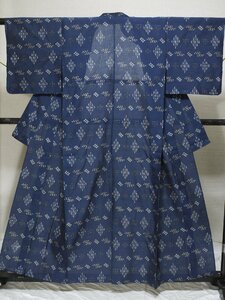 《花小袖》単衣 琉球絣 木綿；藍地 琉球絣模様 織出