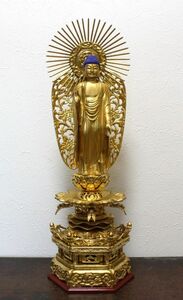 古い彩色 木彫鍍金のとても出来の良い阿弥陀如来像 仏像 n659