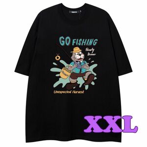 XXL メンズ オーバーサイズ Tシャツ フィッシング カジュアル 黒