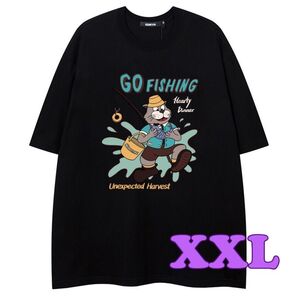 XXL メンズ オーバーサイズ Tシャツ フィッシング カジュアル 黒