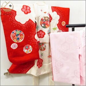 * kimono 10* 1 jpy silk child kimono for girl The Seven-Five-Three Festival aperture stop . underskirt set . length 76cm.40cm [ including in a package possible ] **