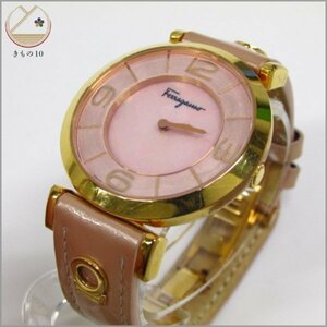  kimono 10 Salvatore Ferragamo Ferragamo quartz wristwatch pink shell face / Gold lady's operation goods brand goods ******