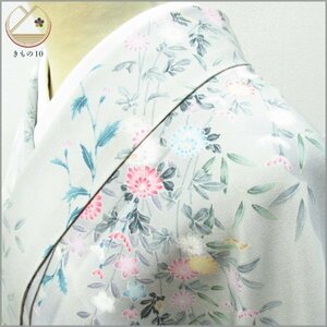 * kimono 10* 1 jpy silk fine pattern single . length 162cm.66cm [ including in a package possible ] **