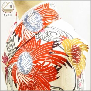 * kimono 10* 1 jpy silk fine pattern type dyeing . length 162cm.63cm [ including in a package possible ] **