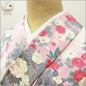 * kimono 10* 1 jpy silk fine pattern gold paint . length 166cm.65cm [ including in a package possible ] **