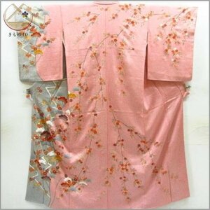 * kimono 10* 1 jpy silk visit wear gold paint . length 170cm.69cm [ including in a package possible ] **