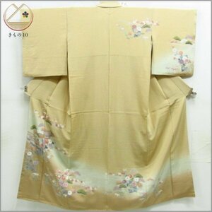 * kimono 10* 1 jpy silk visit wear . good embroidery . length 152cm.62.5cm [ including in a package possible ] ***