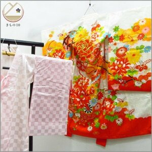 * кимоно 10* 1 иен .. ребенок кимоно для девочки производство надеты золотая краска нижняя рубашка комплект . длина 95cm.45.5cm [ включение в покупку возможно ] **