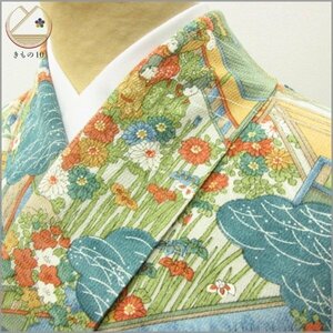 * kimono 10* 1 jpy silk fine pattern . length 148cm.62cm [ including in a package possible ] **