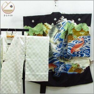 * kimono 10* 1 jpy silk child kimono for boy common carp production put on gold paint underskirt set . length 98cm.45cm [ including in a package possible ] **