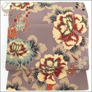 * kimono 10* 1 jpy .. double-woven obi antique style six through pattern length 392cm [ including in a package possible ] ***
