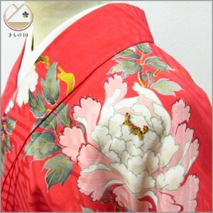 * kimono 10* 1 jpy silk fine pattern antique gold paint . length 158cm.62.5cm [ including in a package possible ] **