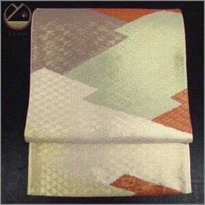* kimono 10* 1 jpy silk double-woven obi Saga . six through pattern length 440cm [ including in a package possible ] **