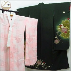 * kimono 10* 1 jpy silk long-sleeved kimono underskirt set . length 166cm.67.5cm [ including in a package possible ] ***