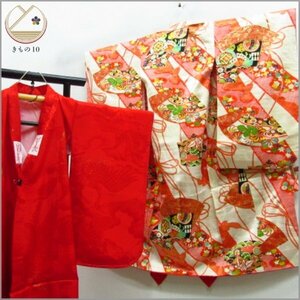 * kimono 10* 1 jpy silk child kimono for girl underskirt set . length 104cm.46cm [ including in a package possible ] **