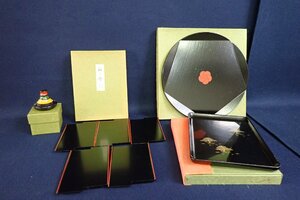 ★052982 象彦 漆器 漆芸 香合 御盆 四箱 まとめて ★