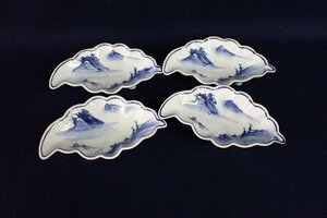 *052952 blue and white ceramics scenery map leaf type three pair small bowl four customer *