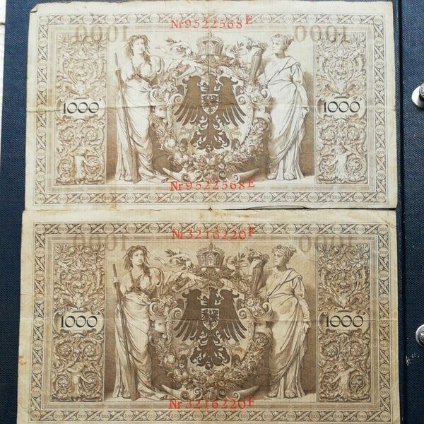 ドイツ旧1000マルク 古紙幣×２