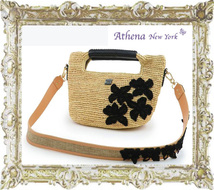 送料無料◆定価31,320円★中古★Athena New York アシーナニューヨーク ラフィア×黒 アマンダレース 2WAYショルダー かごハンドバッグ_画像1