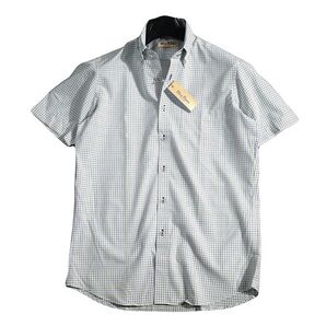 【新品タグ付】老舗メーカー フレックス社 BLUE RIVER シャツ 形態安定 半袖 ボタンダウン チェック Mサイズ グリーン