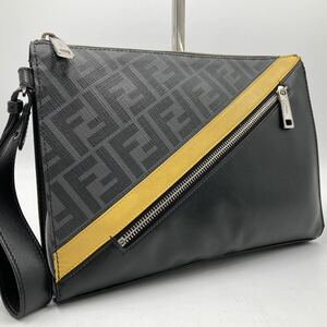 1 jpy ~[ current model ] Fendi FENDI clutch bag second bag Zucca pattern FF Logo PVC leather original leather gray black black men's business 