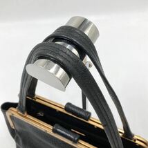 1円【入手困難】プラダ PRADA ハンドバッグ トートバッグ 三角ロゴプレート がま口 オールレザー 本革 ビジネス ゴールド金具 ブラック 黒_画像6