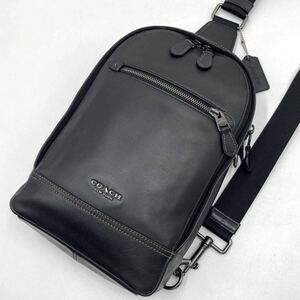 1円〜【美品 入手困難品】定価13万円 COACH コーチ グラハム ボディバッグ ショルダーバッグ オールレザー 本革 メンズ 黒 ブラック