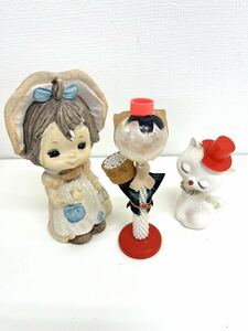 1円～ まとめ売り 貯金箱・置き物 3点セット レトロ 陶器 人形 猫 海女さん インテリア