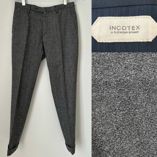 美品 INCOTEX 46 SLIM FIT SUPER100'S ツイード ホームスパン スラックス