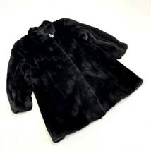 【貂商】h2947 BLACKGLAMA ブラックグラマミンク デザインコート ハーフコート セミロング ミンクコート 貂皮 mink身丈 約90cm_画像1