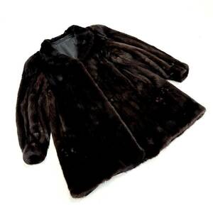 【貂商】h2971 BLACKGLAMA ブラックグラマミンク ハーフコート セミロング ミンクコート 貂皮 mink身丈 約85cm