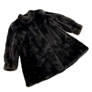 【貂商】h2972 BLACKGLAMA ブラックグラマミンク ハーフコート セミロング ミンクコート 貂皮 mink身丈 約85cm