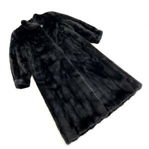 【貂商】h2974 ブラックミンク デザインコート ハーフコート セミロング ロングコート ミンクコート 貂皮 mink身丈 約120cm