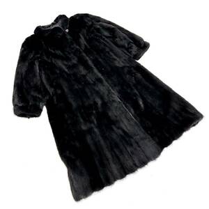 【貂商】h2977 carven furs ブラックミンク ハーフコート セミロング ロングコート ミンクコート 貂皮 mink身丈 約110cm
