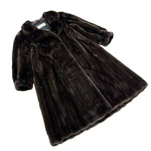 【貂商】h3064 BLACKGLAMA ブラックグラマミンク ハーフコート セミロング ロングコート ミンクコート 貂皮 mink身丈 約105cm